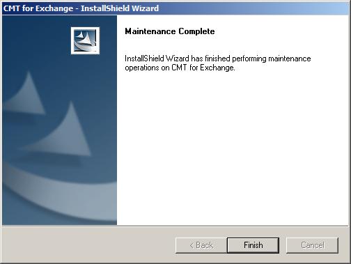 The Maintenance Complete screen displays when the restore is complete. Click Finish. 2.
