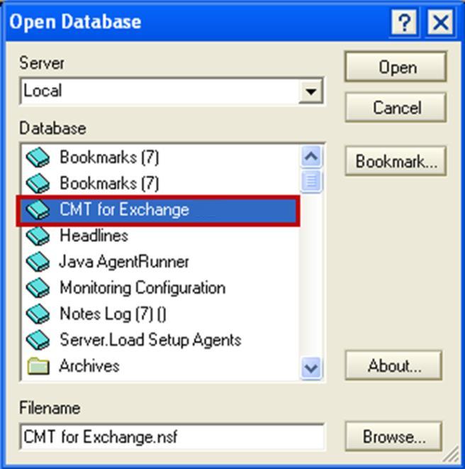 Section 3: Setting Up the CMT for Exchange Notes Database Opening the CMT for Exchange Notes Database During the CMT for Exchange product installation on the first migration workstation, the CMT for