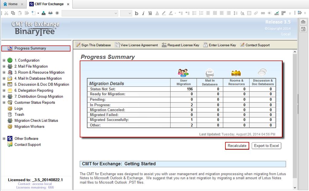 2. Click Recalculate to update the Progress Summary table.