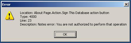This error generates if the Notes ID you have used to sign the database does not have proper rights to access the Domino servers, user mail files, and other databases to be migrated.