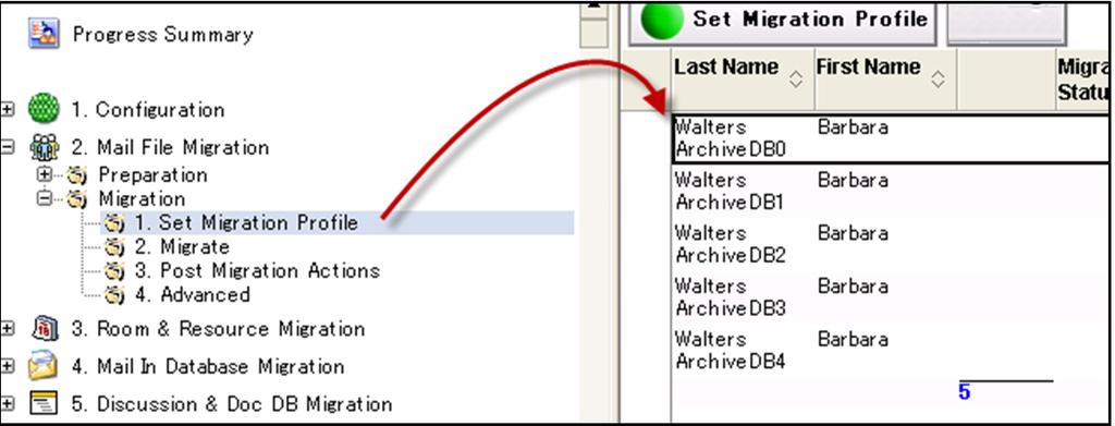 b. To view which archive database will be migrated, double-click and