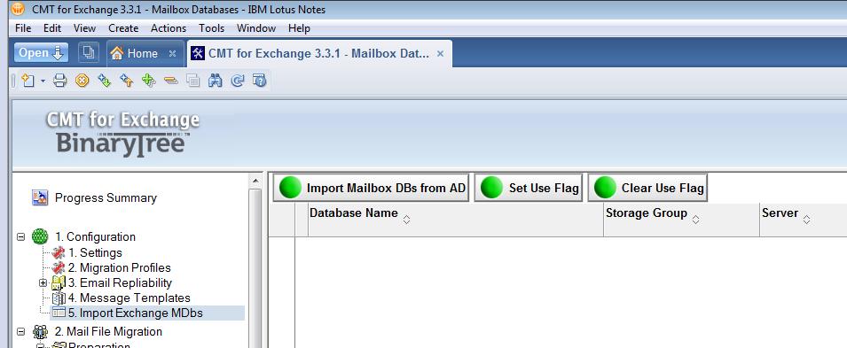 3. Click the Import Mailbox DBs from AD button to import the