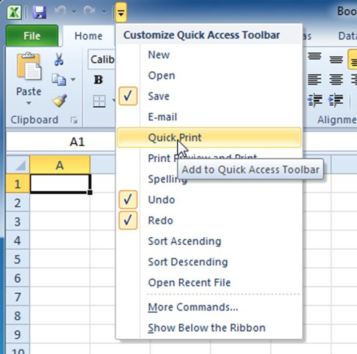 Customising the Quick Access Toolbar 1. Click the drop-down arrow to the right of the Quick Access toolbar. 2.