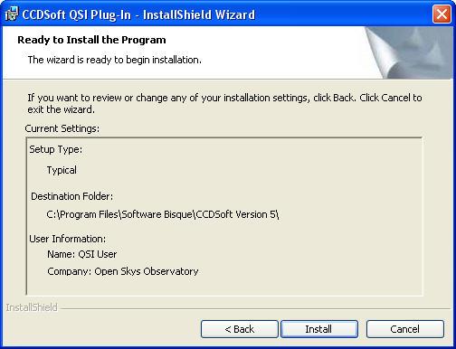 Click "Install" to begin the installation. When the installation completes click "Finish".