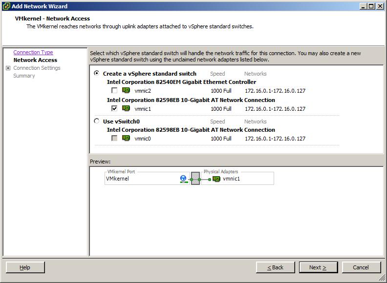 21. Select Create a vsphere standard switch, and select the