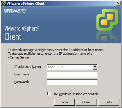 CONFIGURING ESX SEVERS 1. Launch VMware vsphere Client: Start -> All Programs -> VMware -> VMware vsphere Client. 2.