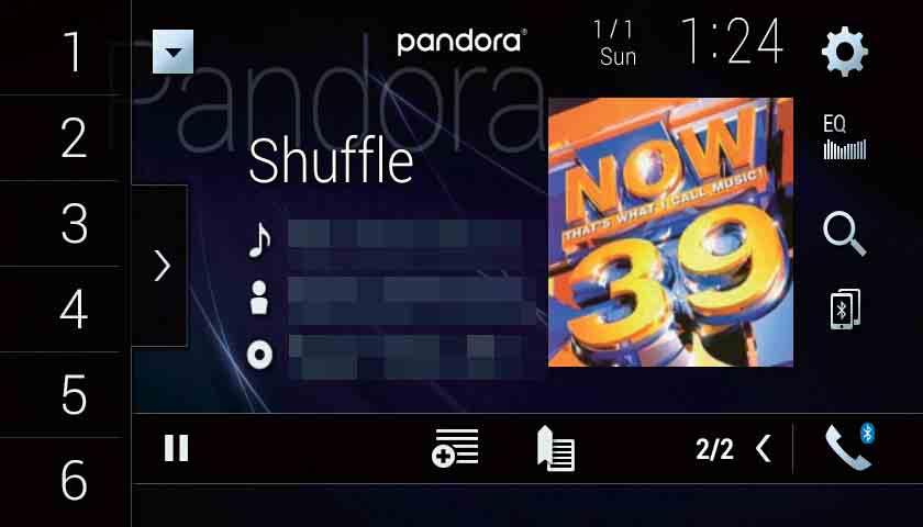 * and are not available when using a shared station. Playback screen 2 Selects a Pandora station from the list. : Switches to the station list. : Switches to the genre list.