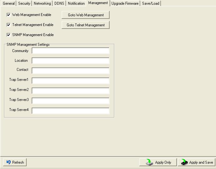 Apply Apply and Save Apply current setting. Apply and save current setting. Table 5-5 Notification Management Figure 5-11 Management The following table describes the labels in this screen.