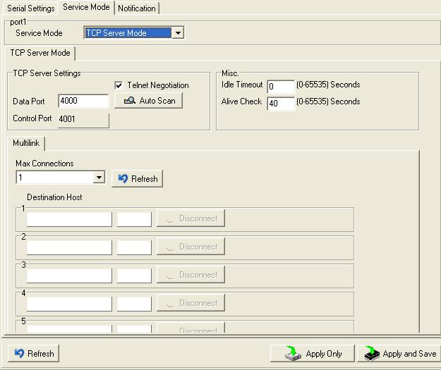 Figure 5-16 TCP Server mode The following table describes the labels in this screen. Label Description Encryption with SSL Data Port Telnet Negotiation Auto Scan Use SSL to encrypt data.
