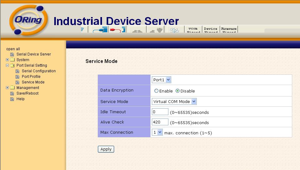 Service Mode Virtual COM Mode In Virtual COM Mode, the driver establishes a transparent connection between host and serial device by mapping the Port of the serial server serial port to local COM