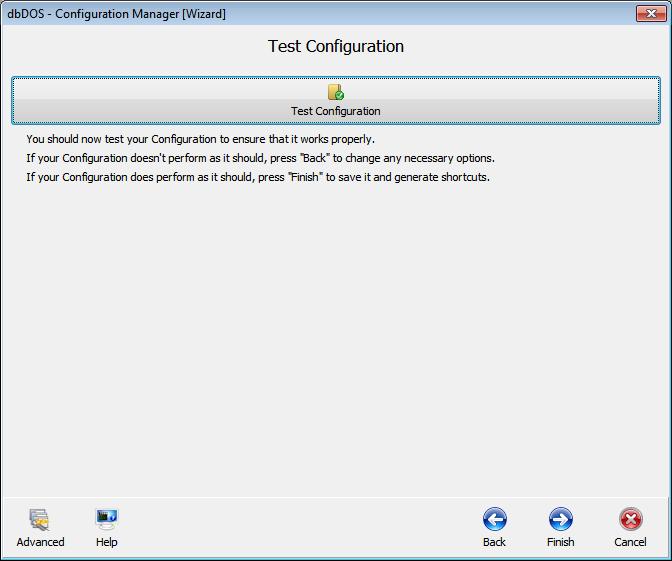 Step 7: Test Configuration: The Test Configuration option is just that, after you have set all the options for the configuration, the program now gives you an opportunity to test to see if you like