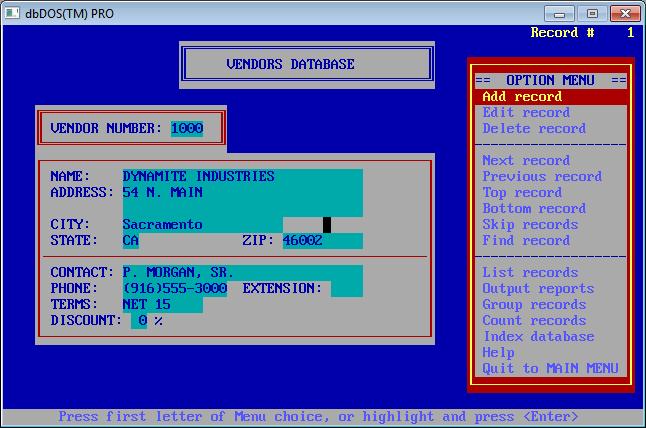 running on a Microsoft DOS machine will work in dbdos s VM. As you can see below the AREACODE.
