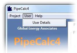 8. Setting up User Details You can store your own details for inclusion on the PipeCalc4 Report (see