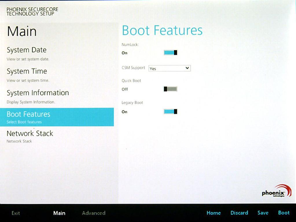 Using BIOS Setup Utility 4. Tap Yes to enable CSM support. Figure 52. Main > Boot Features Step 2 Enable Legacy Boot 1. Access the BIOS Setup Utility, see Accessing the BIOS Setup Utility on page 38.
