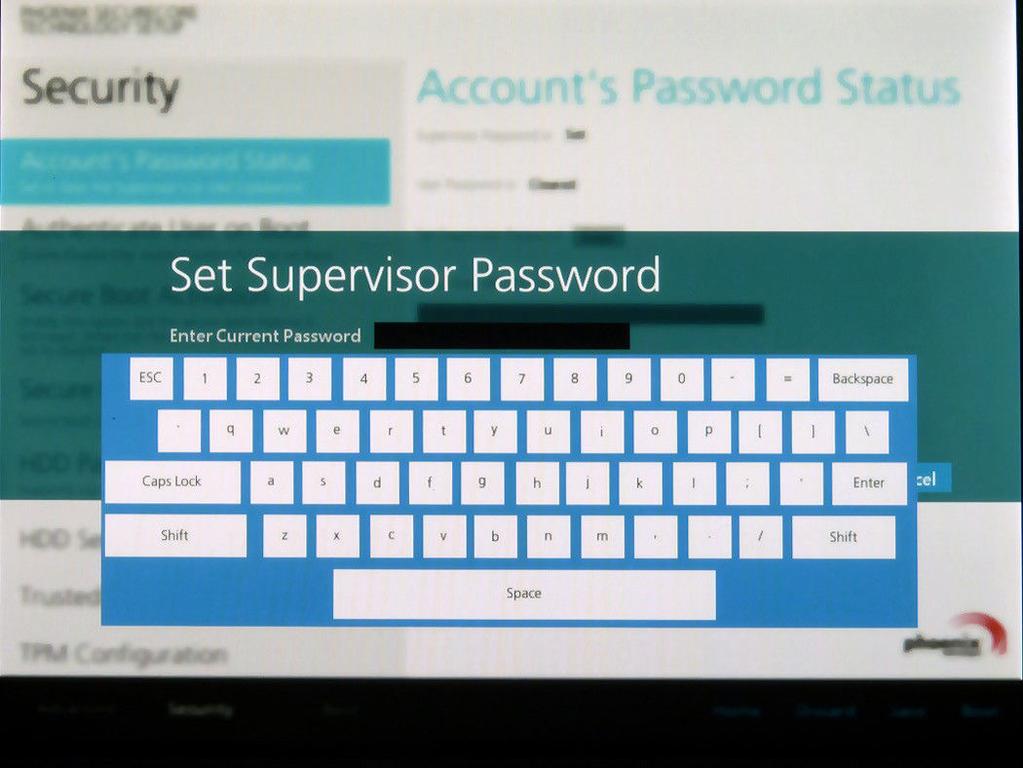 Tap the Enter icon next to Setup the Supervisor Password to access the virtual keyboard. Figure 55.