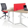 White finish available for standard desks, wave desks, asymmetrical compact desks, 165 cm half-moon extension units, 90 link units and meeting tables.