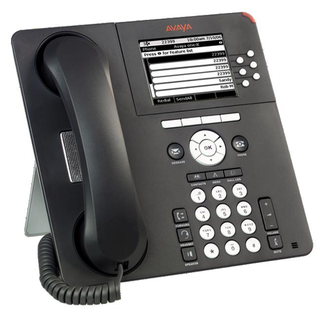 Avaya 9630G IP Phone Backlit Display Six Line appearance buttons with LEDs Message button (LED) Contacts button (LED) Call log button