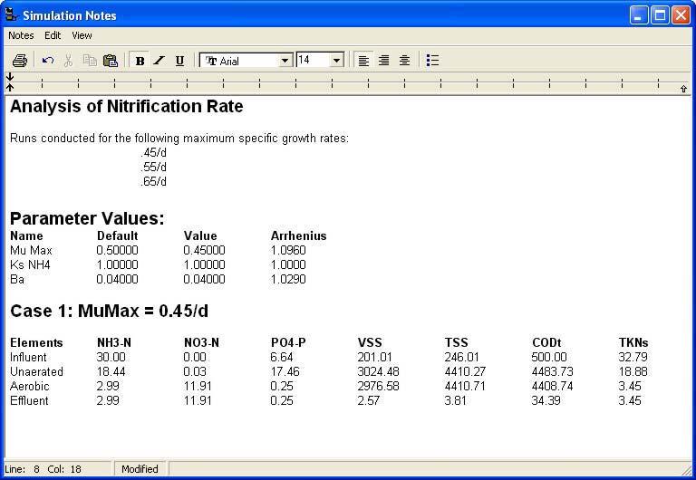 BioWin's internal simulation notes editor Exporting Results to a Word Processor or Spreadsheet It also is very easy to get results from BioWin into your word processor or spreadsheet.