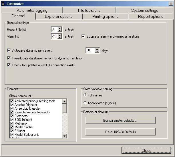 Report Options Automatic Logging File Locations Explorer Options System Settings Access to the customizable features is managed through a central location, shown below.