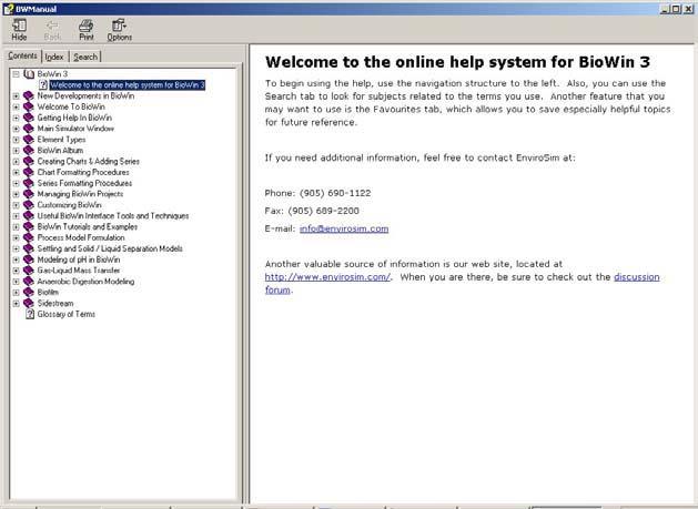 A screen shot of the help system is shown below.