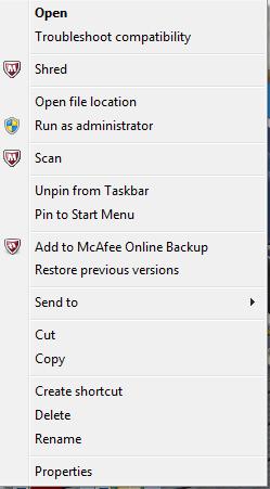 administrator. To do this right click the mouse over the icon and the following options will appear: Click Run as Administrator.