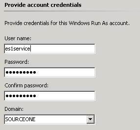 The Credentials page appears. Figure 21 Create Run As Account Wizard Credentials page 6.
