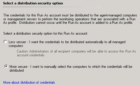 Installation Figure 22 Create Run As Account Wizard Distribution Security page 8.