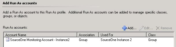 Review the information to ensure that the Run As account and group reflect the second instance and then click OK.