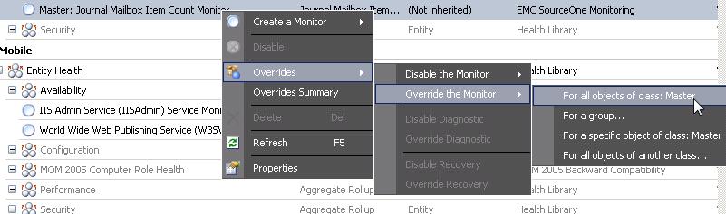 Select Overrides > Override the Monitor > For all objects of class: Master. The Override Properties dialog box appears.