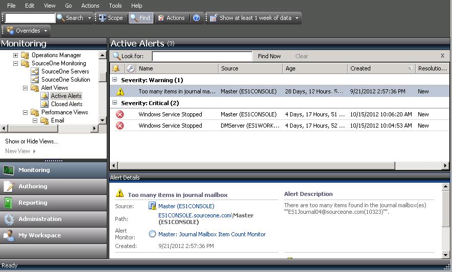 Monitoring the System Figure 58 Active Alerts pane 2. Select an alert and view the Alert Details area for more information.