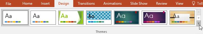 To apply a theme: A theme is a predefined combination of colors, fonts, and e ects that can quickly change the look and feel of