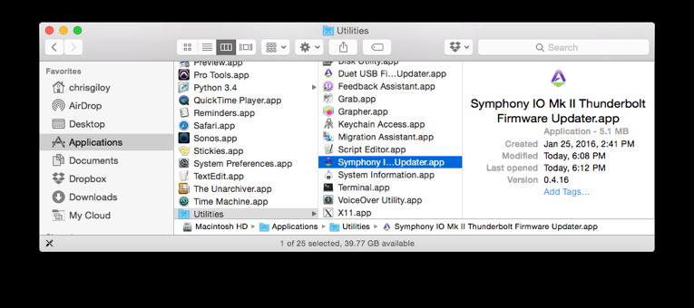 Open the Symphony Firmware Updater.app which is located in the Mac s Applications > Utilities folder. 3.
