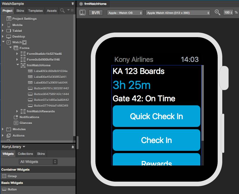 2.2.2.1 Adding a Watch App to your Kony Visualizer Project In Kony Visualizer, you can add an Apple Watch app to your current project in just the same way that you would add a mobile, desktop, or