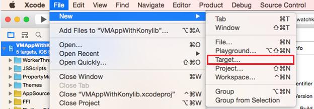 2.2.5.1 Configuring Your Xcode Project You must have an existing konyios plug-in for a WatchKit App.