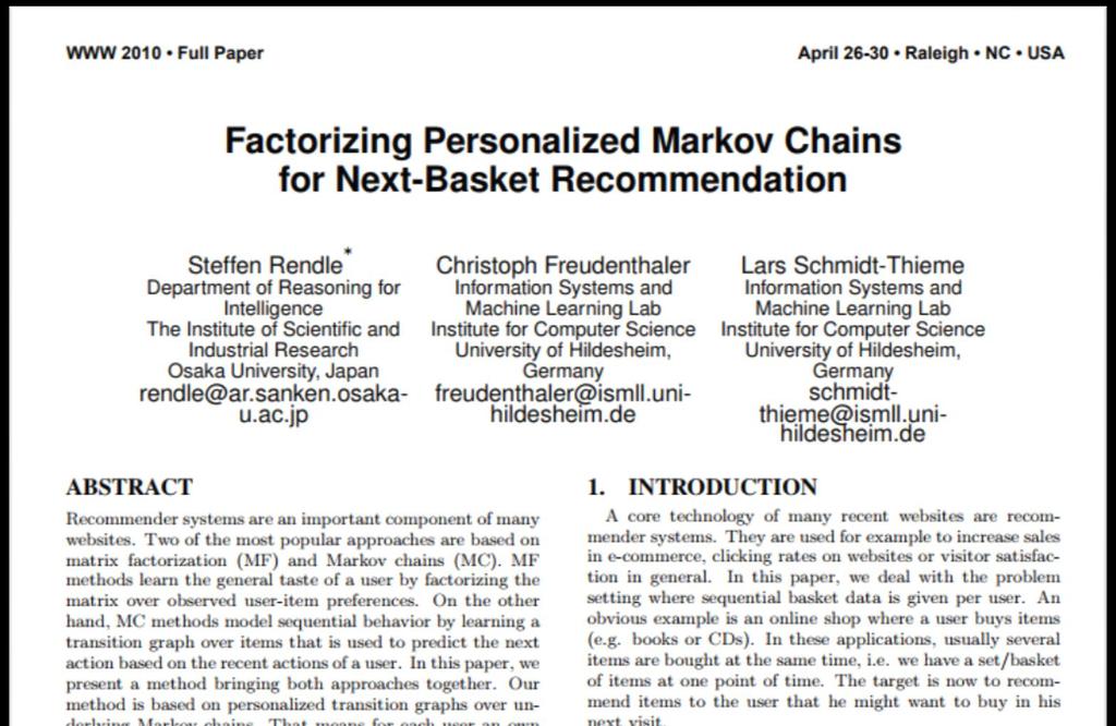 Factorizing Personalized Markov