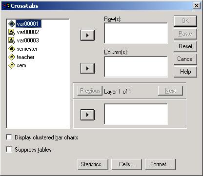 Running Crosstabs in SPSS 1. Go to the Analyze menu and select Descriptive Statistics. Then select Crosstabs.