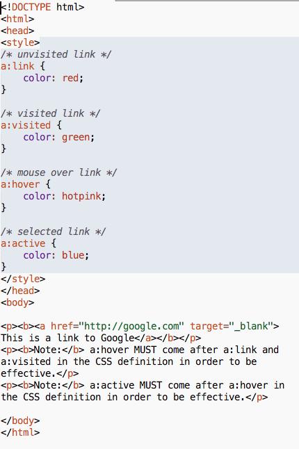 Styling Links: CSS Links Links can be styled with any CSS property E.g. color, font-family, background, etc. Some links are blue, some are purple, etc. Why?
