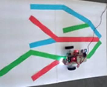 line follower robot sensing green, red, blue colors respectively
