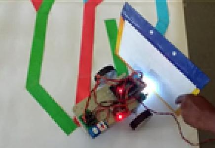 This robot can follow different colors by comparing the voltage which is given as reference voltage.