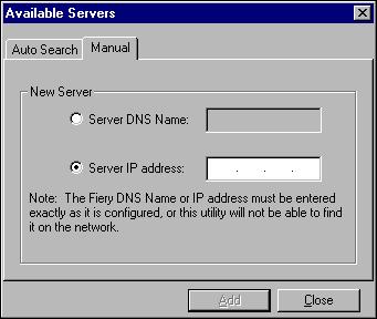 COMMAND WORKSTATION, 12 2 If no CX3641MFP servers were found, click the Manual tab to search by DNS name or IP address.