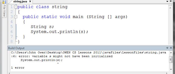 String output You might think it should output null, since that was mentioned earlier, but it doesn t in this case.
