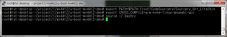 Previously the compiler path is set in the Makefile but MV4412-LCD sets the path using export to continue the compilation after setting the path.