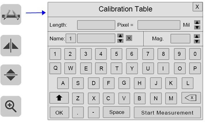 How to perform calibration and measurement features in HDMI-only mode: 1. Click on the calibration icon to access calibration table. 2.