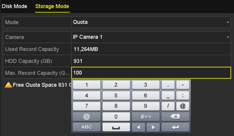 Select a camera for which you want to configure quota. 4. Enter the storage capacity in the text field of Max. Record Capacity (GB), as shown in Figure 11.