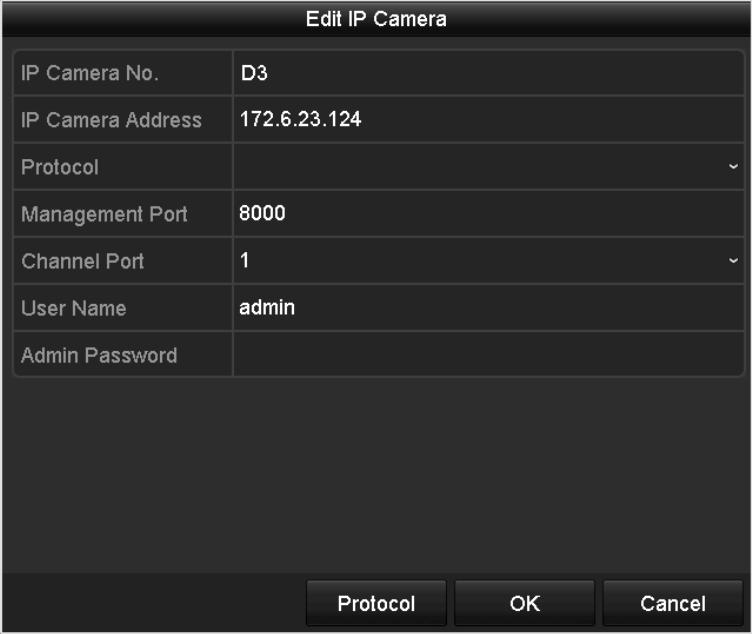 2.4.2 Editing the Connected IP cameras and Configuring Customized Protocols After the adding of the IP cameras, the basic information of the camera lists in the page, you can configure the basic