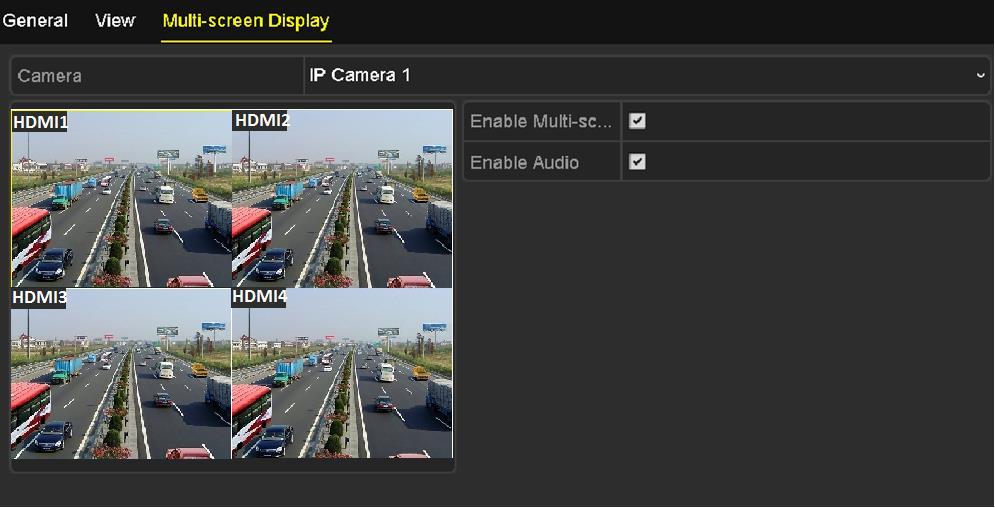 3.4 Configuring Multi-screen Display Purpose: The HDMI outputs support the multi-screen display on video wall by easy configuration on menu. 1. Enter the Live View Settings interface.