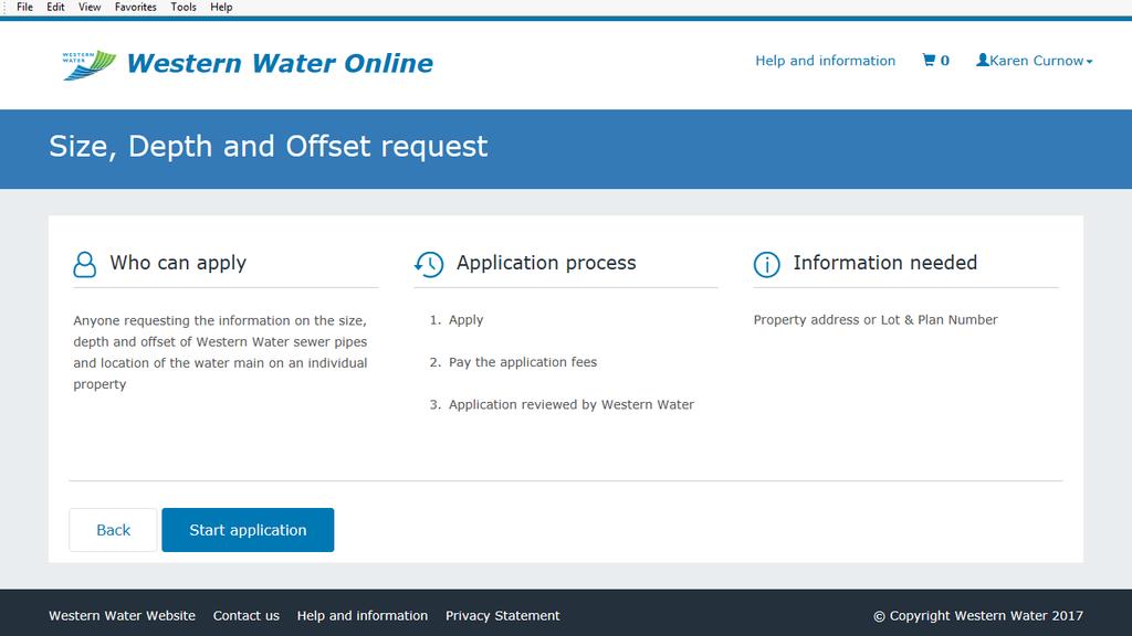 5. Applying for Size, Depth and Offset (SDO) Information 1. Click on the Size, Depth & Offset request tile 2.