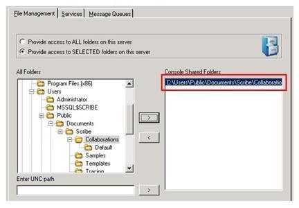 Configure Settings in Scribe Console You must configure the Collaborations folder and shared messages queues. 1.