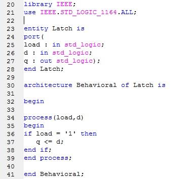 Latch Note the sensitivity list No rising_edge NOTE: Xilinx discourages the use of latches and asynchronous