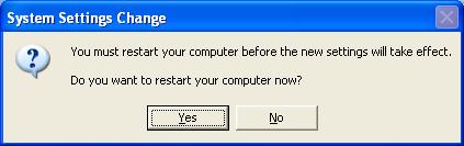 Note: Click <Yes> to restart or <No> to manually restart later, if a prompting to restart computer message appears. 4.